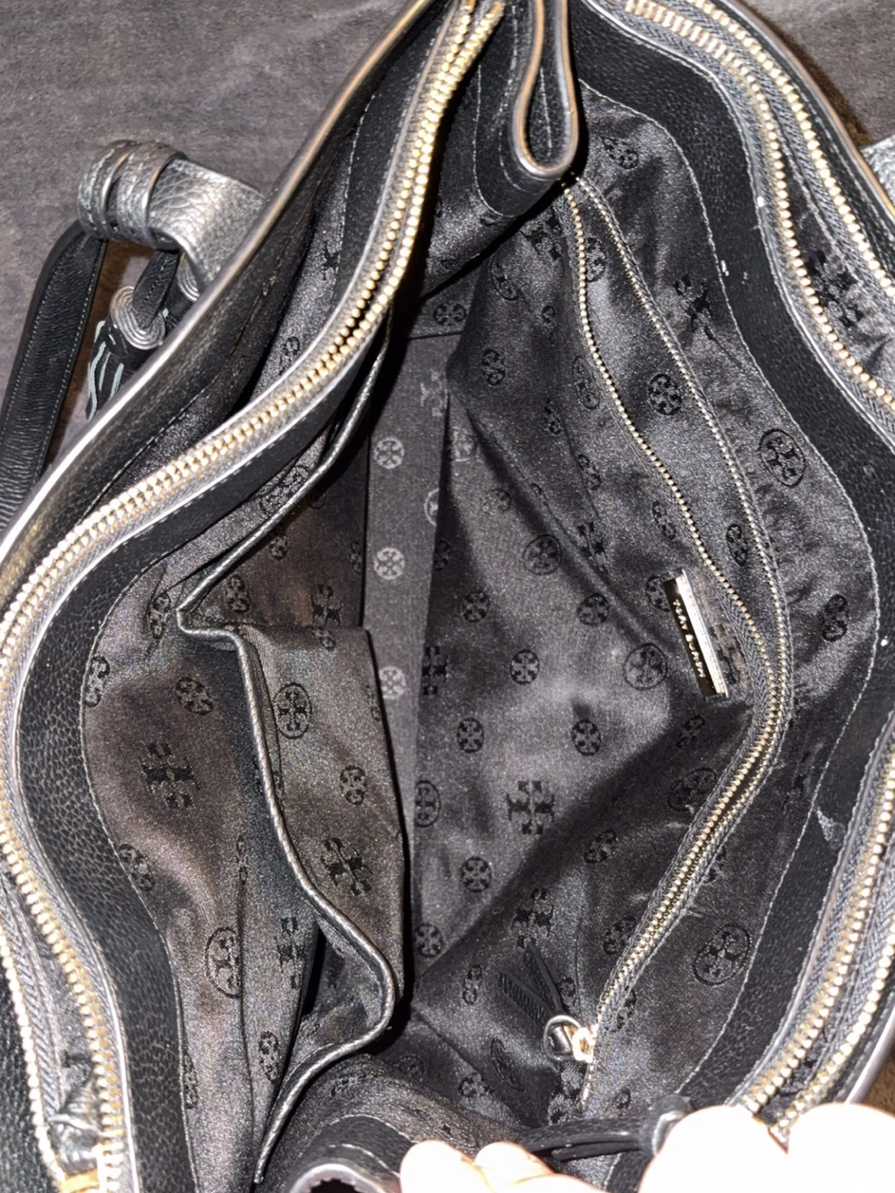 tory burch black pebbled leather thea hand bag - Picture 6 of 14